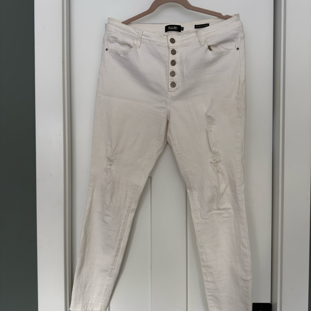Nannette Cream Button-Fly High Rise Jeans